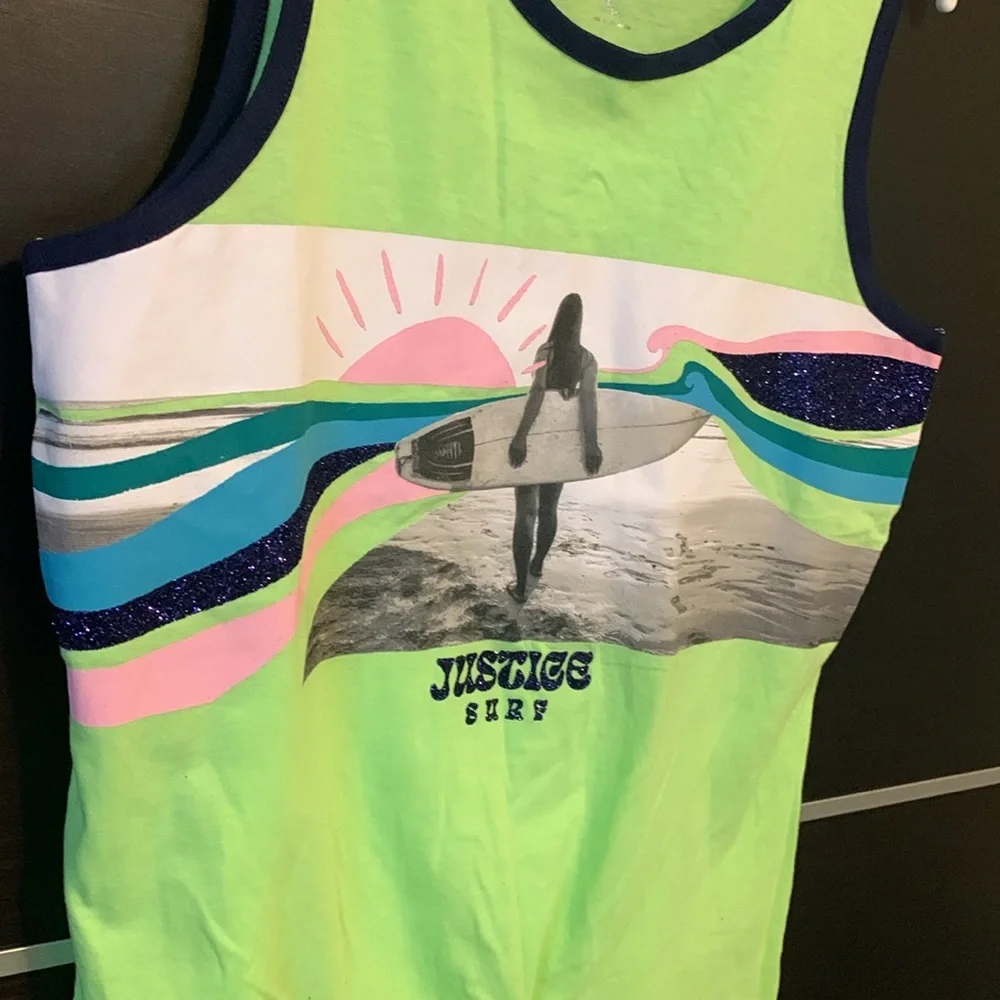 NWOT - Justice Girls Lime Green Graphic Tank Top